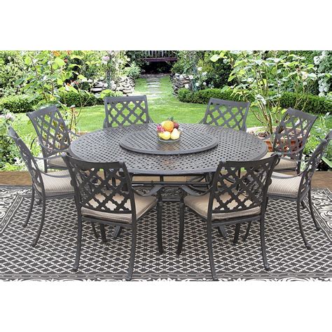 Outdoor Patio 9pc Set 8-Chairs 71 Inch Round Table 35" Lazy Susan ...