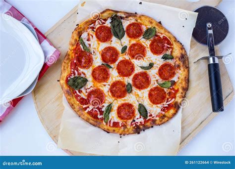 Top View of Tasty Pepperoni Pizza Stock Photo - Image of lunch ...