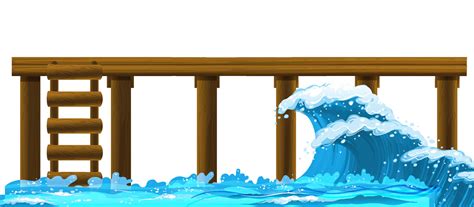 Wooden pier with ocean waves 5054086 Vector Art at Vecteezy