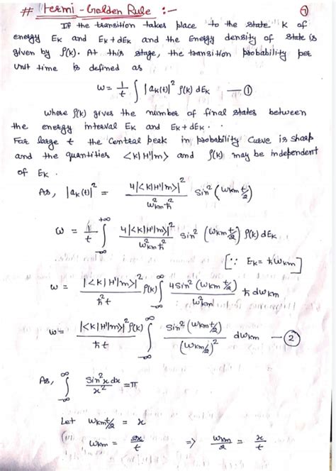 I need derivation of fermi's golden rule please write clearly so I can ...