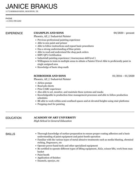 Industrial Painter Resume Samples | Velvet Jobs