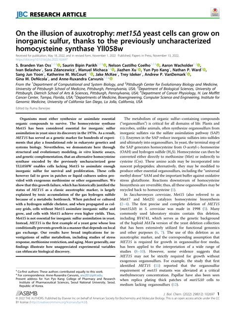 (PDF) On the illusion of auxotrophy: met15Δ yeast cells can grow on ...