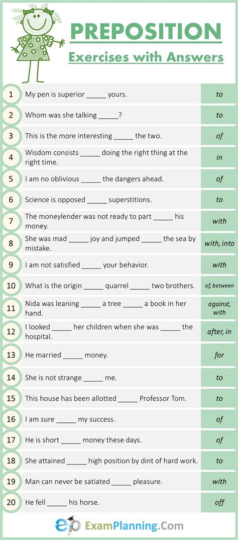 Mixed Preposition Exercises with Answers | English grammar exercises ...