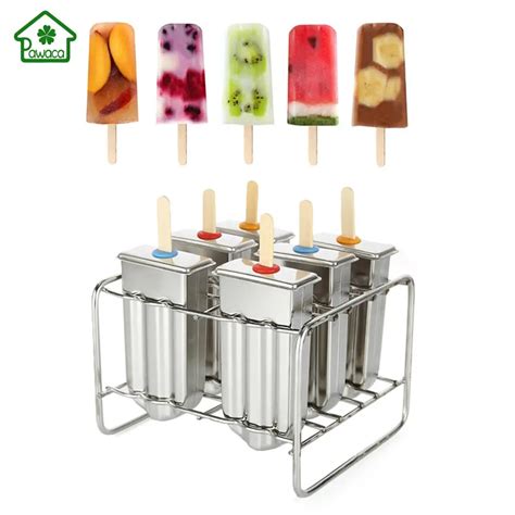 Frozen Stainless Steel Popsicle Molds Ice Cream Stick Holder 6 Molds ...