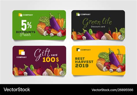 Set discount cards for grocery food store Vector Image