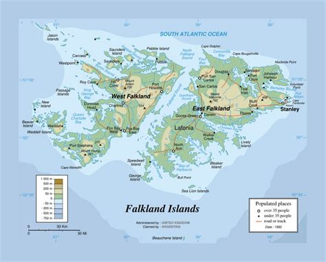 Physical map of Falkland Islands | Falkland Islands | South America ...