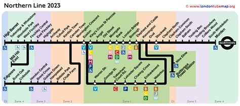 Map of the Northern Line (black line). Updated 2023.