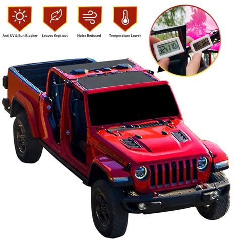 Jeep Gladiator Sunshade JT (2018-Current) 4 Door Top Sun Shade Front a ...