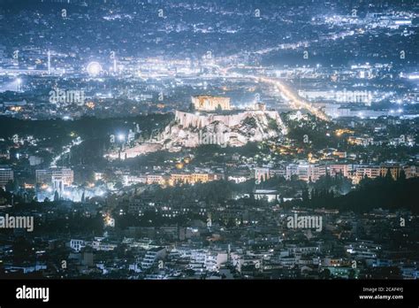 Acropolis of Athens at night, Greece Stock Photo - Alamy