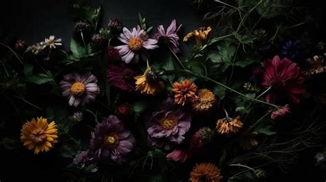 Premium AI Image | Wildflowers closeup dark romantic background Flowers ...