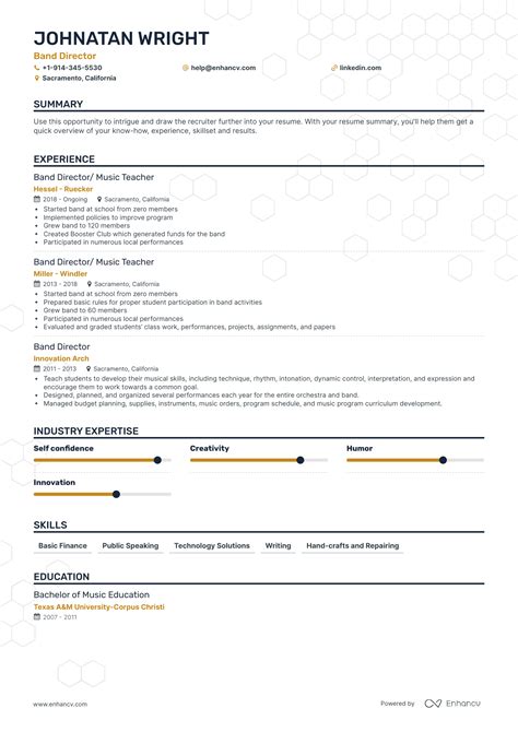 Band Director Resume Examples & Guide for 2023 (Layout, Skills ...