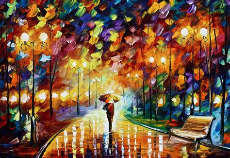 Rainy Park Painting by Leonid Afremov