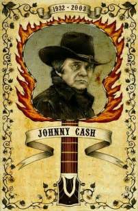 johnny cash poster with flames on it and an image of a man wearing a ...