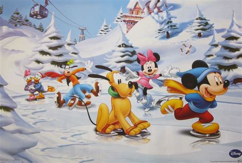 DISNEY "MICKEY MOUSE ICE SKATING" POSTER - Minnie, Donald & Daisy Duck ...