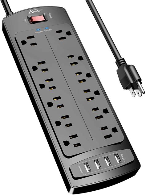 Power Strip , Alestor Surge Protector with 12 Outlets and 4 USB Ports ...