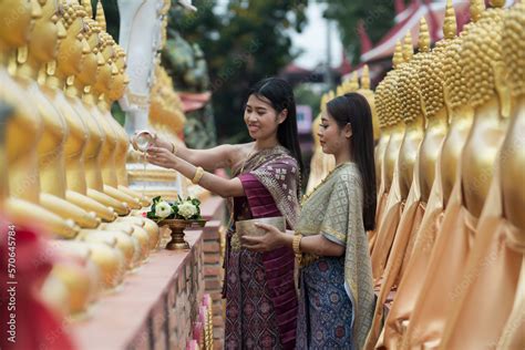 two women in traditional clothes. Beauty fantasy Thai women. Beautiful ...