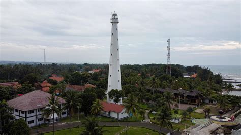 Banten, Indonesia 2021--Aerial view of Lighthouse sea rock sunset ...