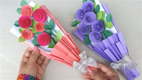 How to make Paper Rose Flower Bouquet / Flower Bouquet wrapping / DIY ...