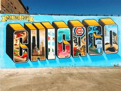 Greetings From Chicago Mural in Logan Square - Silly America