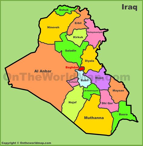 Administrative map of Iraq - Ontheworldmap.com