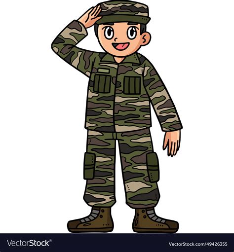 Saluting soldier cartoon colored clipart Vector Image