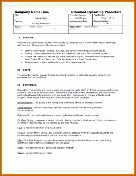 9 Standard Operating Procedure Template for Company - SampleTemplatess ...