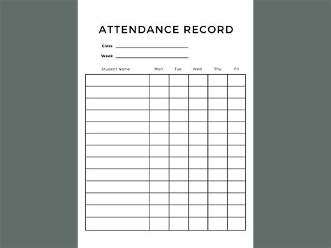 Printable Weekly Attendance Record Class Attendance Digital Download ...