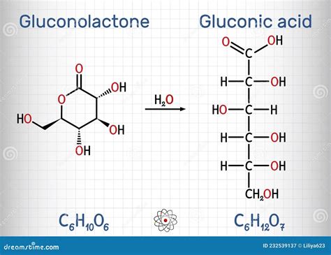 Glucono-delta-lactone (gluconolactone, GDL) and Gluconic Acid Molecule ...