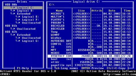 Active NTFS Reader for DOS screenshot and download at SnapFiles.com