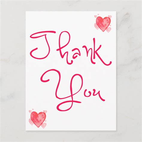 Thank You Red And Pink Heart Watercolor Postcard | Zazzle