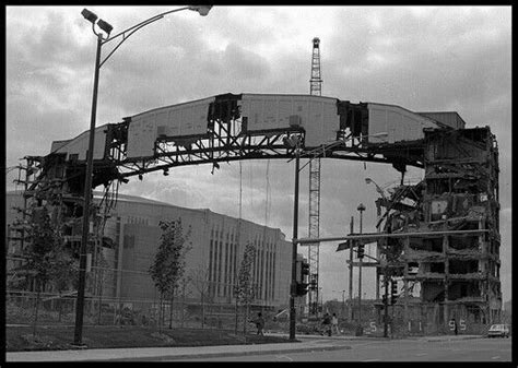 The last roof trusses of Chicago Stadium seen hovering over the ...