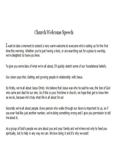 Church Welcome Speech - 9+ Examples, How to Write, PDF