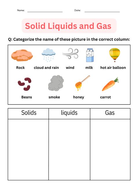 Solids Liquids And Gases Worksheets Grade 3