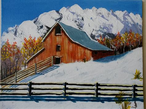 White Mountain Barn Farm Scene Winter Snow Landscape | Etsy | Farm ...