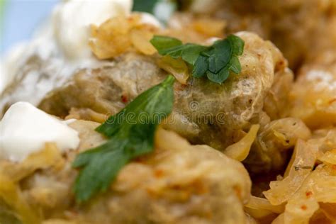 Sarmale with sour cream stock photo. Image of stuffed - 259293036