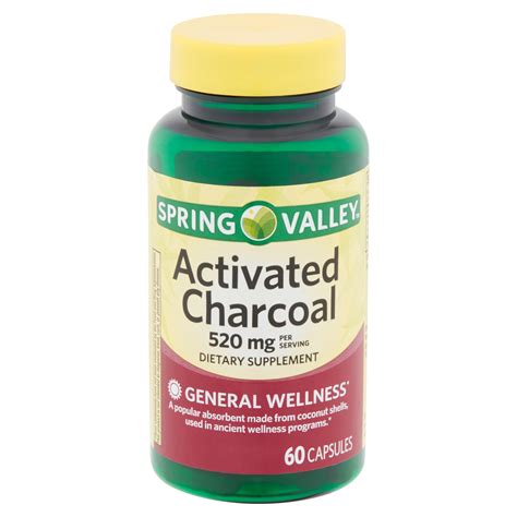 Spring Valley Activated Charcoal, 520mg, Capsules, 60 Count - Walmart ...