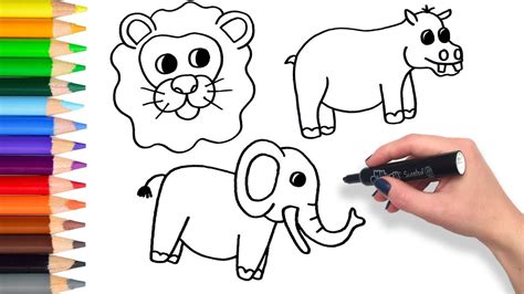 Learn to draw Safari Animals Compilation | Teach Drawing for Kids ...