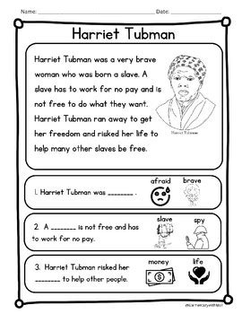 Harriet Tubman Reading Passage - K/1 by ElementarywithMsT | TPT