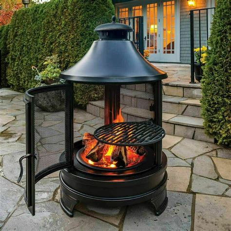 Rustic Outdoor Fireplace Chiminea with Cooking Grill