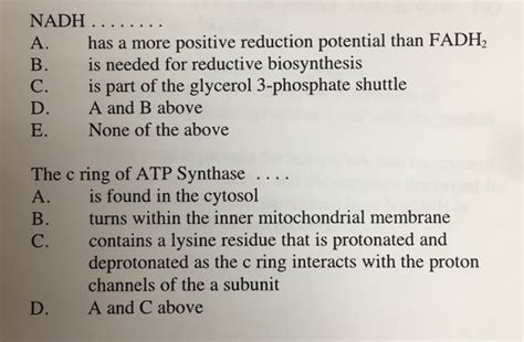 Solved NADH ....... A. has a more positive reduction | Chegg.com