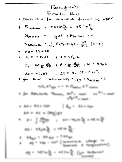 SOLUTION: Thermodynamics formula sheet 1 - Studypool