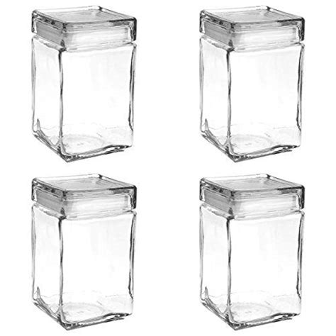 Set of 4 Anchor Hocking Stackable Glass Storage Jars Containers ...