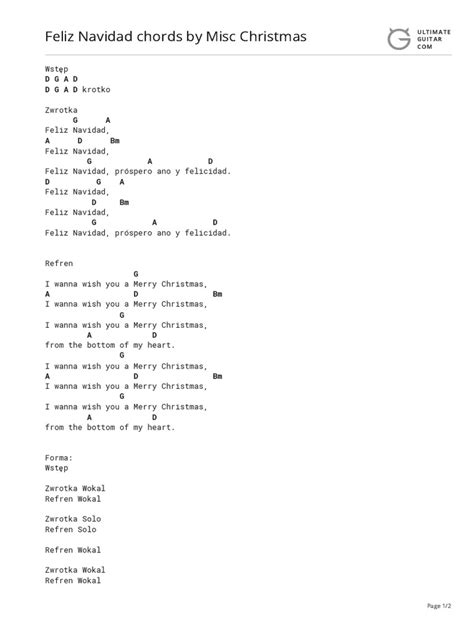 Feliz Navidad Chords by Misc Christmastabs at Ultimate Guitar Archive | PDF