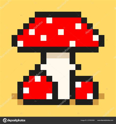 Pixel Art Digital Mushroom Big Small Red Amanita Flat Web Stock Vector ...