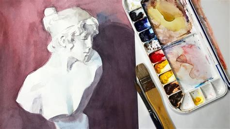 Watercolor painting of a plaster cast statue - YouTube