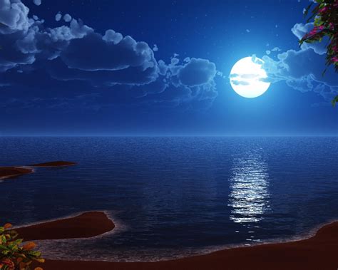 Blue Moon On Beach HD Wallpaper | Ocean at night, Beach at night, Beach ...