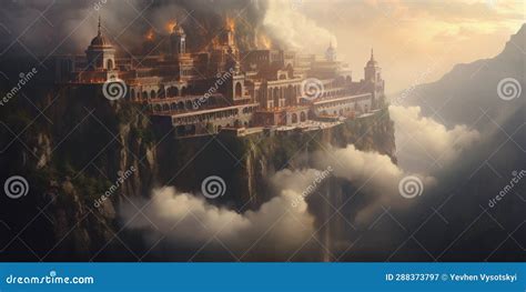 Ancient City on the Slope of a Mountain Peak Stock Image - Image of ...