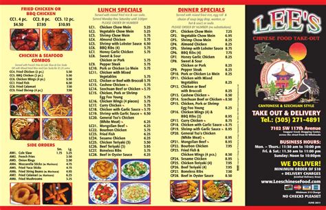 Menu at Lee's Chinese Food restaurant, Miami