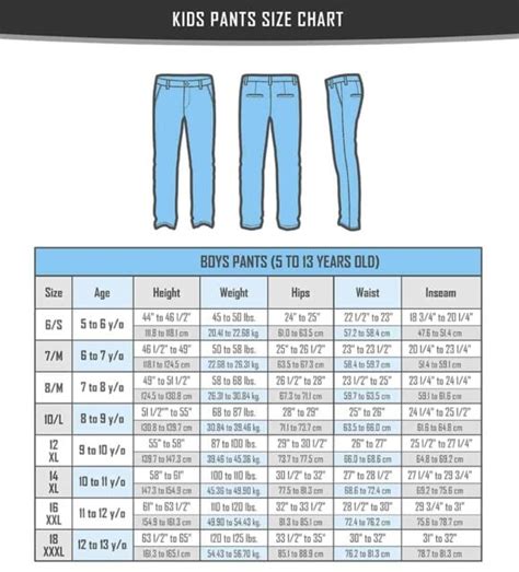 Exclusive Kids Pants Size Charts - VerbNow