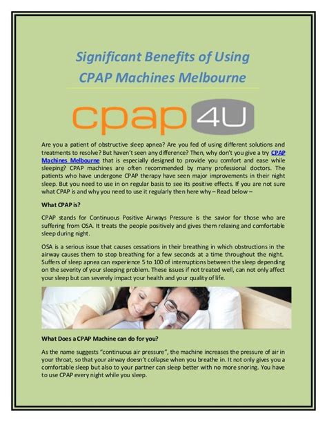 Significant Benefits of Using CPAP Machines Melbourne